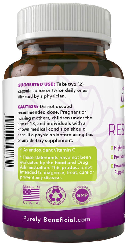 PURELY Beneficial Resveratrol1450 – 90-Day Supply, 1450mg per Serving, Anti-Aging & Cardiovascular Support