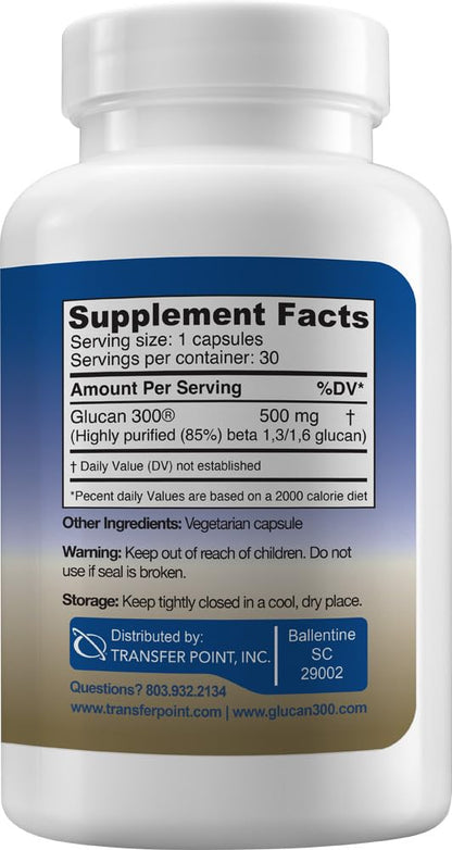 Transfer Point Immune Support Supplement – Highly Purified Beta Glucan 500 mg Capsule (Pack of 1)
