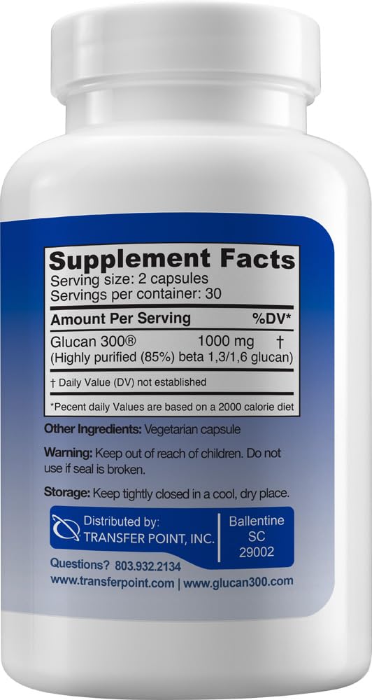 Transfer Point Immune Support Supplement — Highly Purified Beta Glucan 500 mg Capsule (Non-GMO, Vegan)