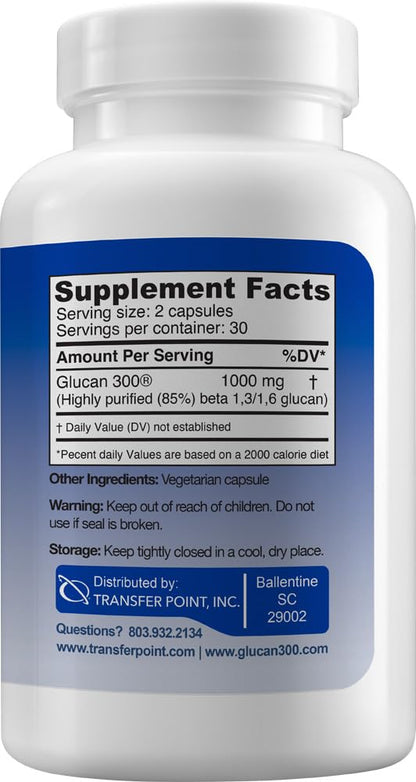 Transfer Point Immune Support Supplement — Highly Purified Beta Glucan 500 mg Capsule (Non-GMO, Vegan)