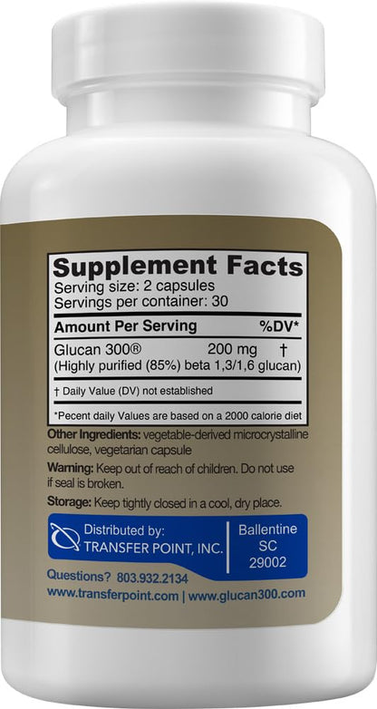 Transfer Point Immune Support Supplement – Highly Purified Beta 1,3D Glucan 100 mg per Capsule (b-glucan Fiber) Pack of 2