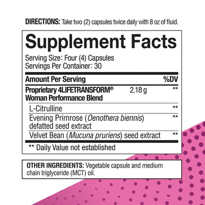 4Life Transform Woman - Velvet Bean & Evening Primrose Capsules for Healthy Skin & Well-Being - 120 Capsules
