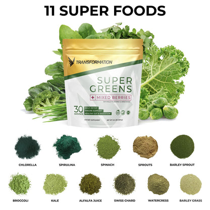 Transformation Super Greens – Immune & Energy Support Green Juice Powder with Spirulina & Chlorella