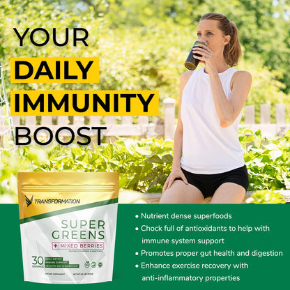 Transformation Super Greens – Immune & Energy Support Green Juice Powder with Spirulina & Chlorella