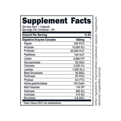 TransformHQ Digestive Enzymes Supplement (120 Capsules) - 16 Enzymes for Healthy Digestion