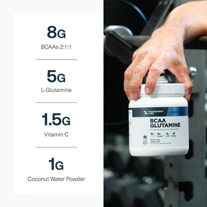 Transparent Labs BCAA Glutamine - 8,000 mg BCAAs + 5,000 mg L-Glutamine for Post-Workout Recovery, Endurance & Muscle Support - 30 Servings, Strawberry Lemonade