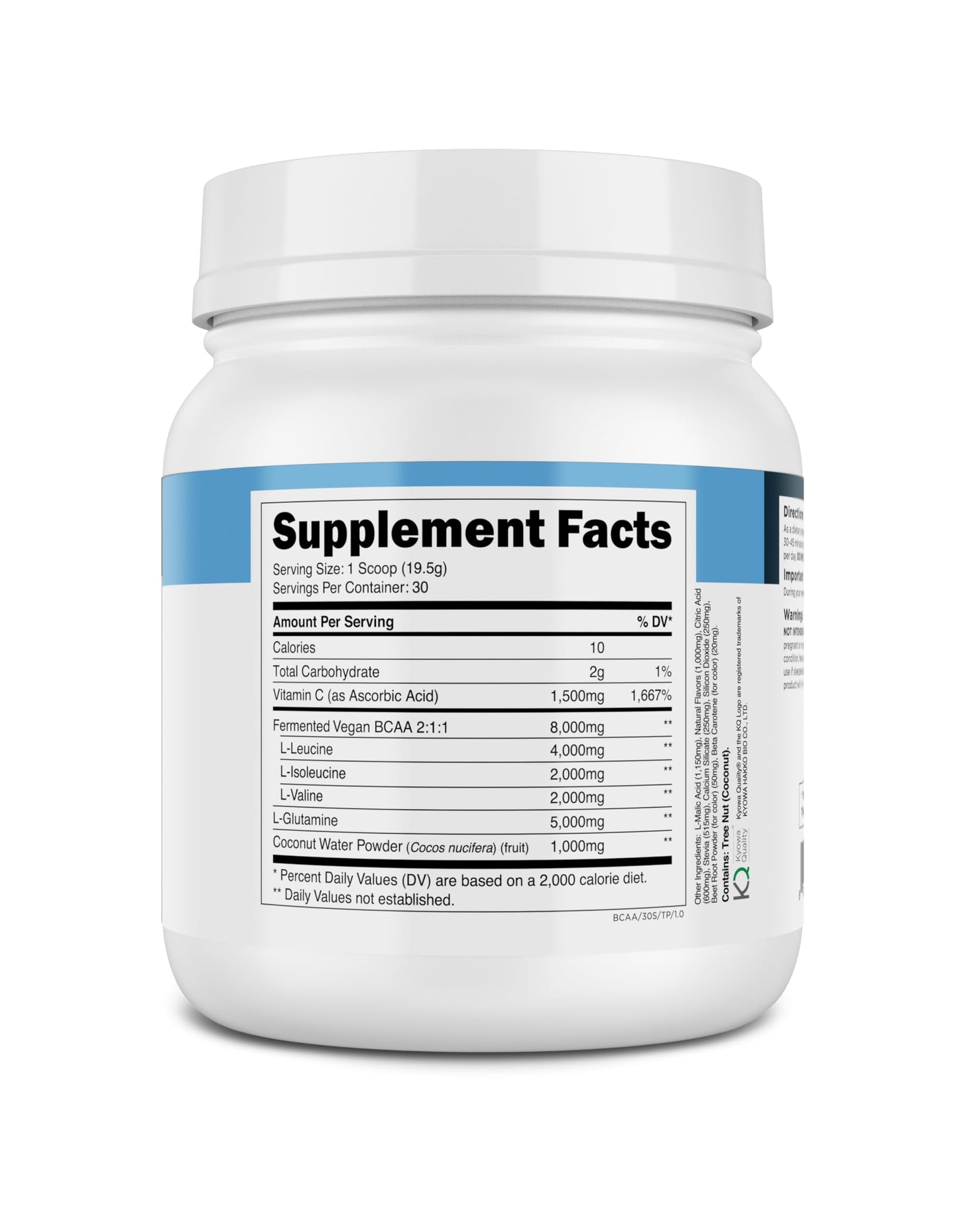 Transparent Labs BCAA Glutamine — 8000 Mg BCAA Powder with L Glutamine, Tropical Punch, 30 Servings