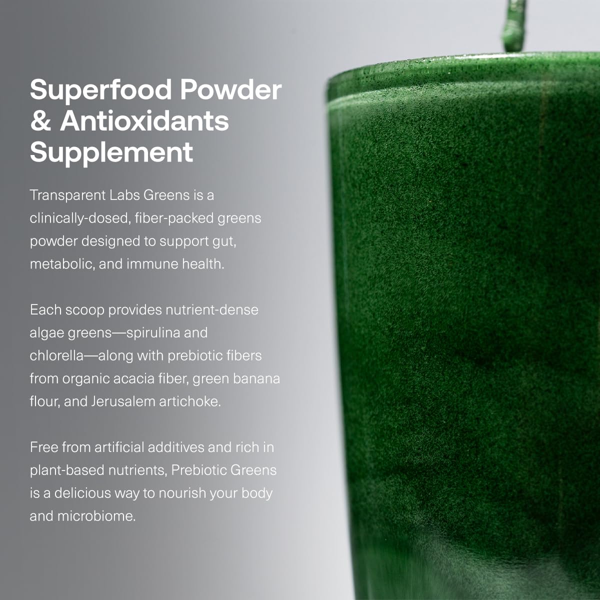 Transparent Labs Prebiotic Greens - Peach Mango, 30 Servings | Organic Spirulina, Chloerra, Acacia & Green Banana