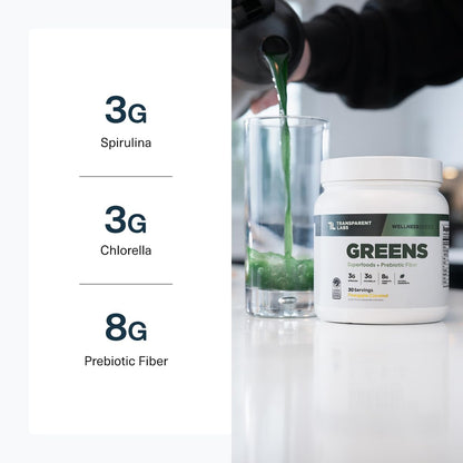 Transparent Labs Prebiotic Greens - Peach Mango, 30 Servings | Organic Spirulina, Chloerra, Acacia & Green Banana
