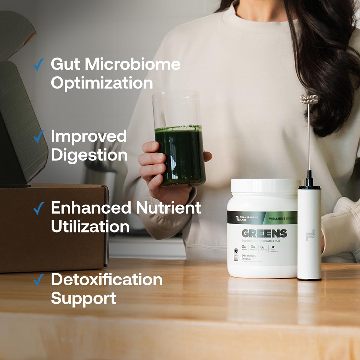 Transparent Labs Prebiotic Greens - Peach Mango, 30 Servings | Organic Spirulina, Chloerra, Acacia & Green Banana