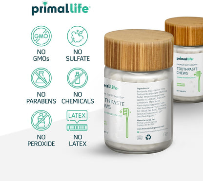 Primal Life Organics Dirty Mouth Chews – Nano-Hydroxyapatite Whitening (60 ct, Sparkling Spearmint)