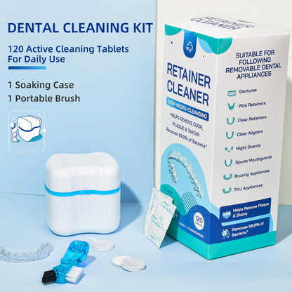 Retainer & Denture Cleaner Kit - 120 Tablets | Mouth Night Guard Case