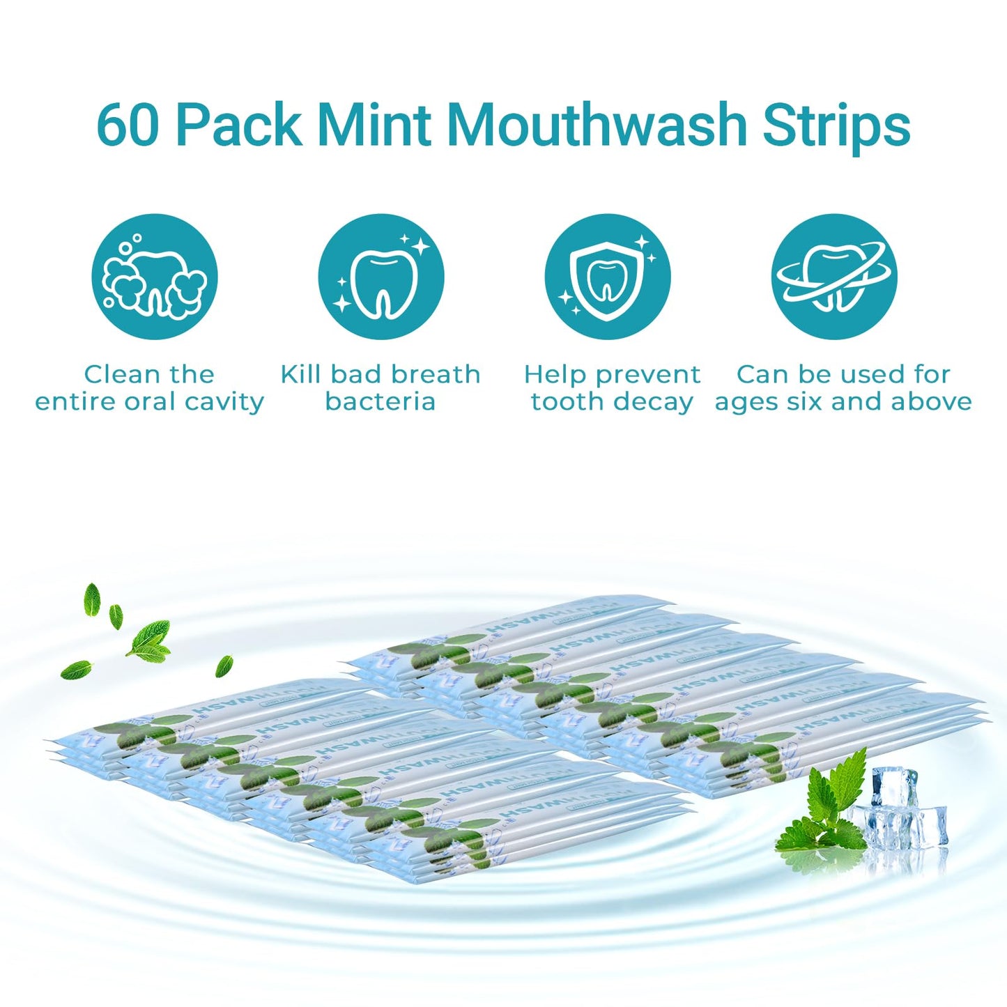 Travel-Size Alcohol-Free & Fluoride-Free Mint Mouthwash Packets – 60 Portable 0.63 oz