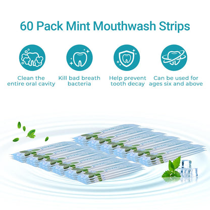 Travel-Size Alcohol-Free & Fluoride-Free Mint Mouthwash Packets – 60 Portable 0.63 oz
