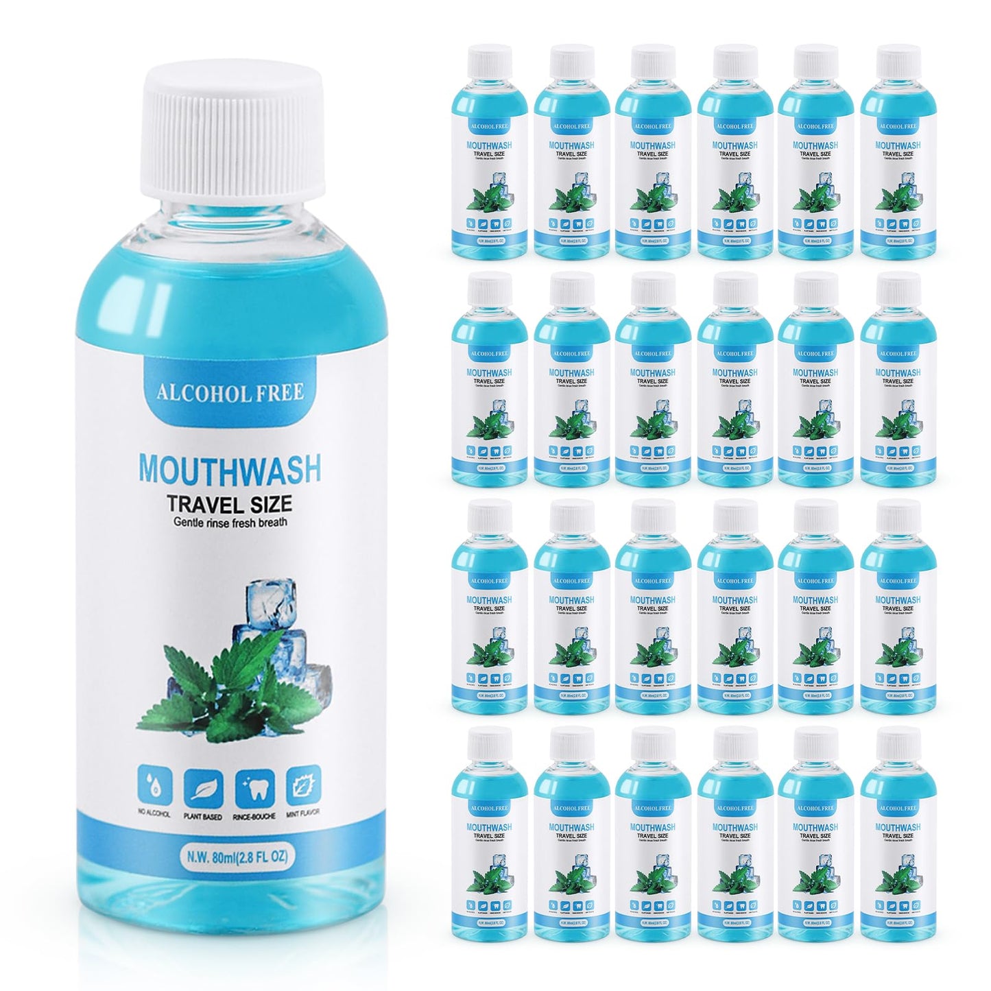 100 pcs Travel Size Mouthwash Bulk - 80ml (2.7 fl oz) Mint Portable Mini Bottles for Travel Toiletry Kits