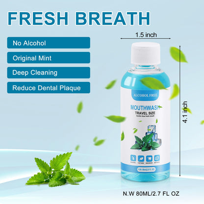100 pcs Travel Size Mouthwash Bulk - 80ml (2.7 fl oz) Mint Portable Mini Bottles for Travel Toiletry Kits