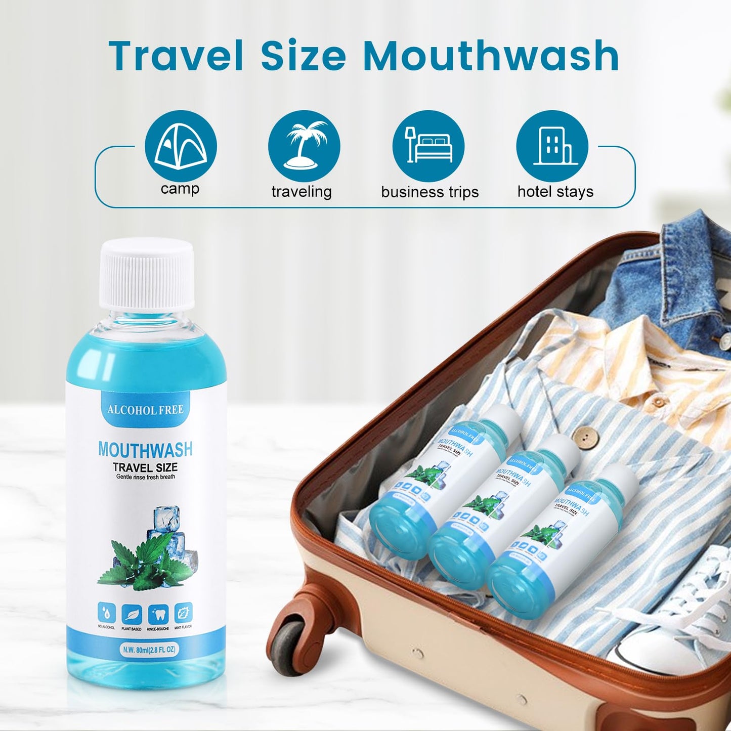 100 pcs Travel Size Mouthwash Bulk - 80ml (2.7 fl oz) Mint Portable Mini Bottles for Travel Toiletry Kits