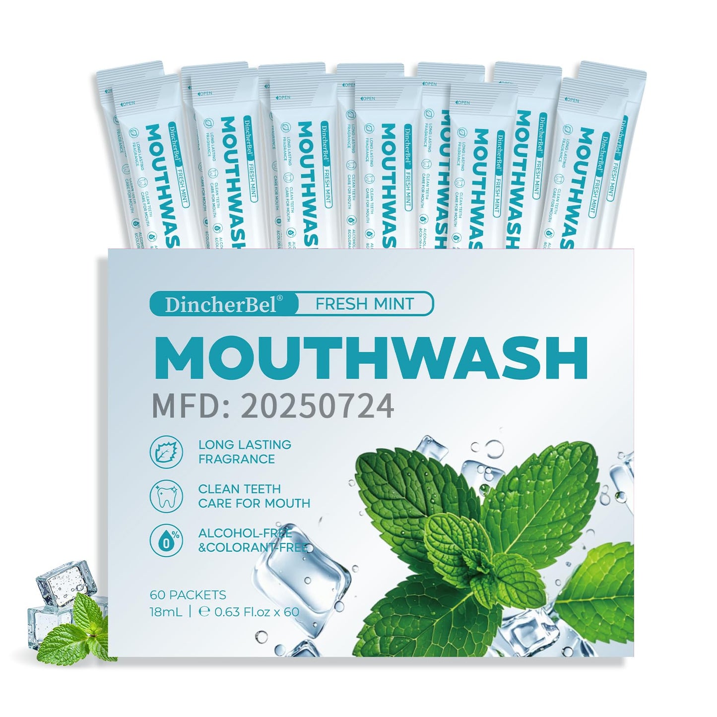 Travel-Size Alcohol-Free & Fluoride-Free Mint Mouthwash Packets – 60 Portable 0.63 oz
