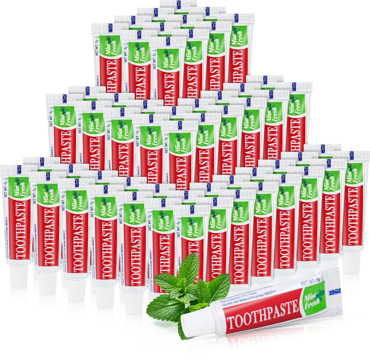 Travel Size Toothpaste Bulk — 60 Tubes, Mint, Disposable 0.176 oz