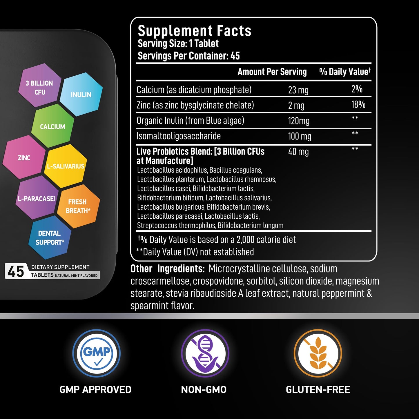 Dental Probiotics for Teeth and Gums | Lactobacillus Salivarius + Prebiotic Probiotic Blend