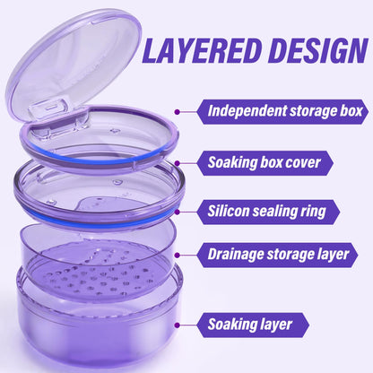 2-in-1 Retainer Case & No-Leak Denture Bath Box - Portable Cleaning