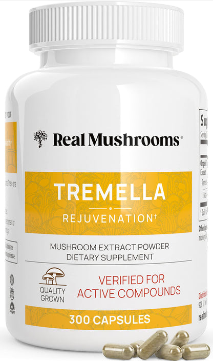 Real Mushrooms Tremella Capsules – Organic Tremella Extract, 300 Count