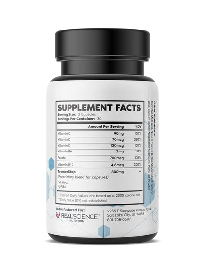Real Science Tremor Miracle Capsules – Tremor Relief for Adults | TremorStop GABA Vitamins | Made in USA