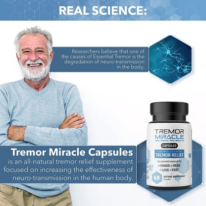 Real Science Tremor Miracle Capsules – Tremor Relief for Adults | TremorStop GABA Vitamins | Made in USA