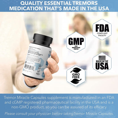 Real Science Tremor Miracle Capsules – Tremor Relief for Adults | TremorStop GABA Vitamins | Made in USA