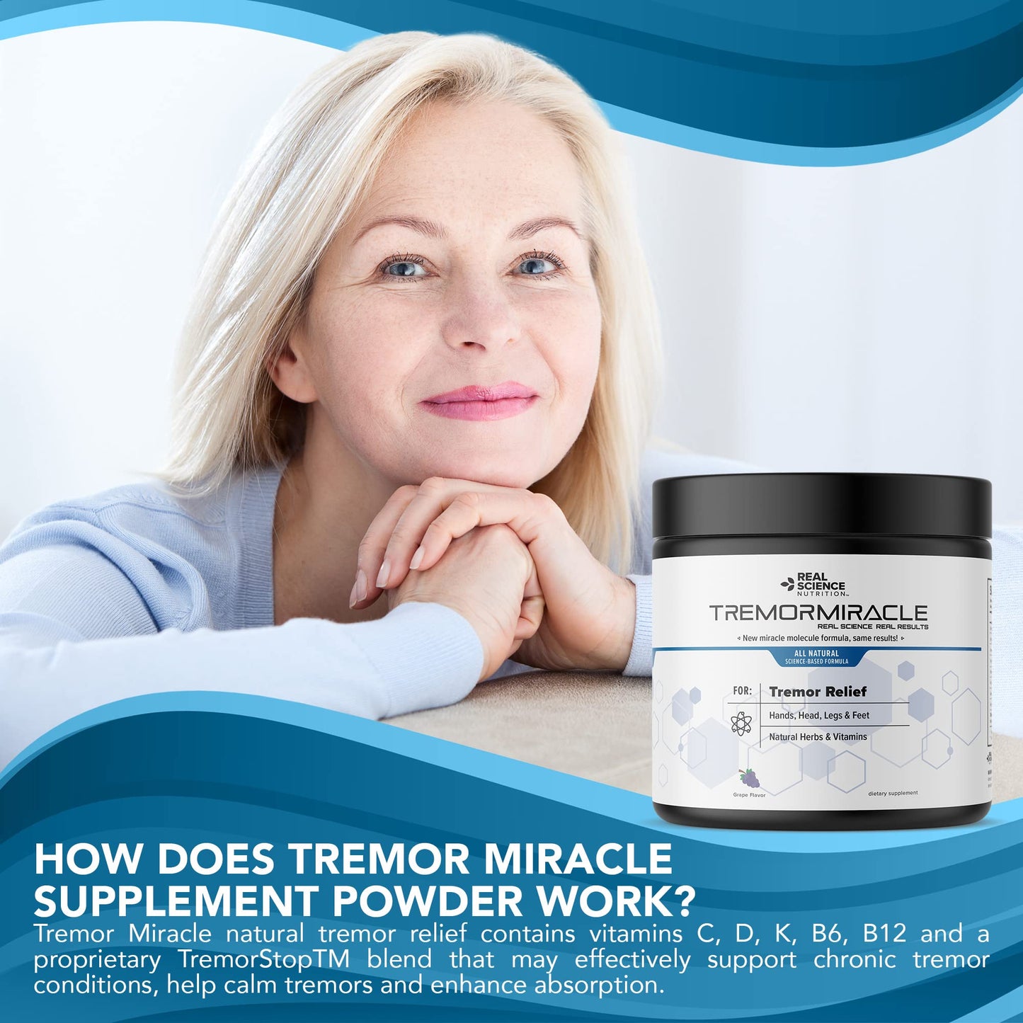 Real Science Nutrition Tremor Miracle – Essential Tremor Herbal Powder (Grape, 13.4 oz)