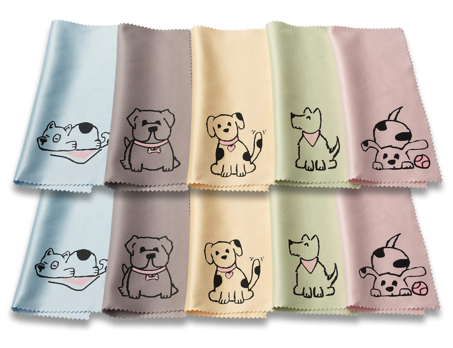 TreVee Microfiber Cleaning Cloths - 10-Pack (6x6) for Glasses, Screens & Lenses | Cute Dog Design