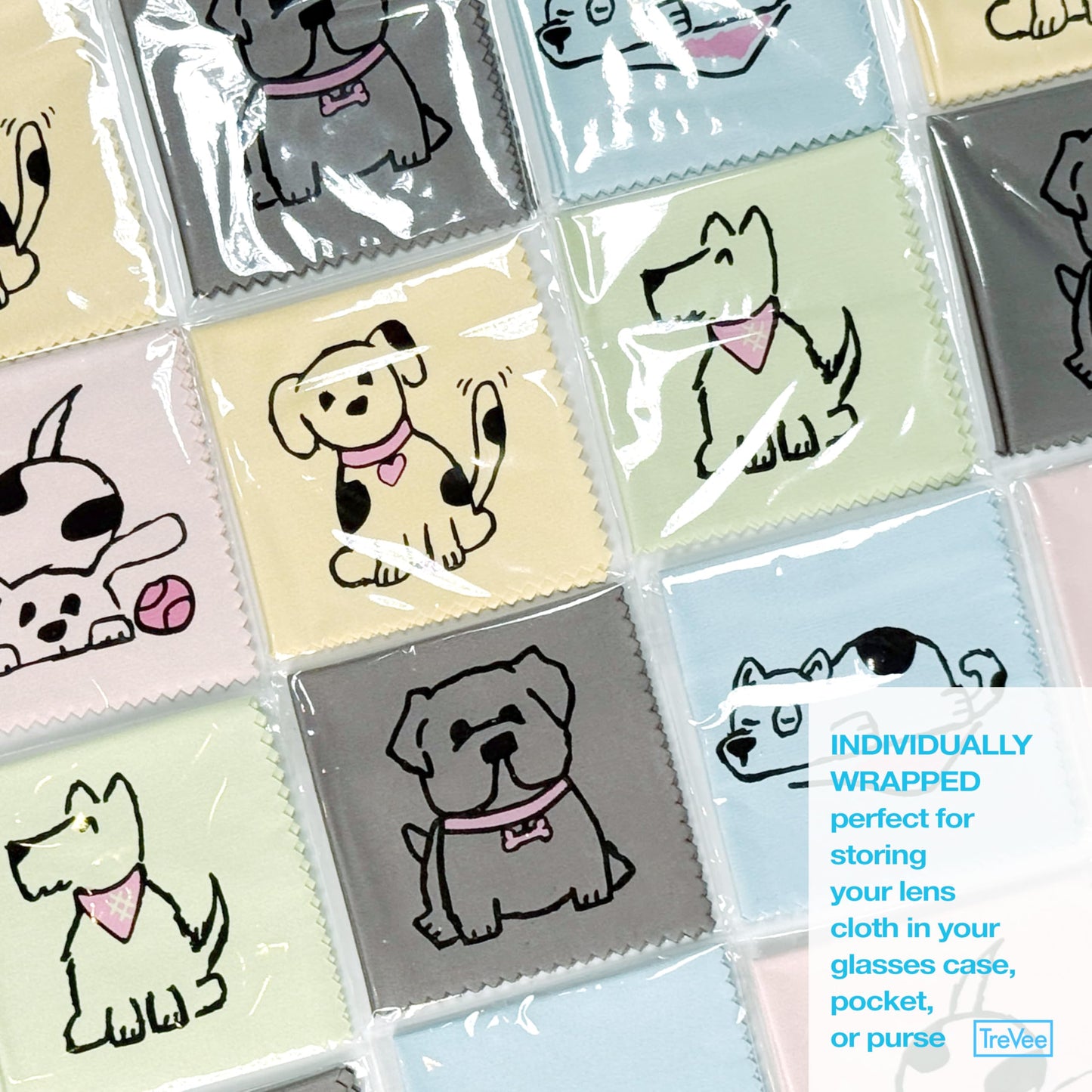 TreVee Microfiber Cleaning Cloths - 10-Pack (6x6) for Glasses, Screens & Lenses | Cute Dog Design