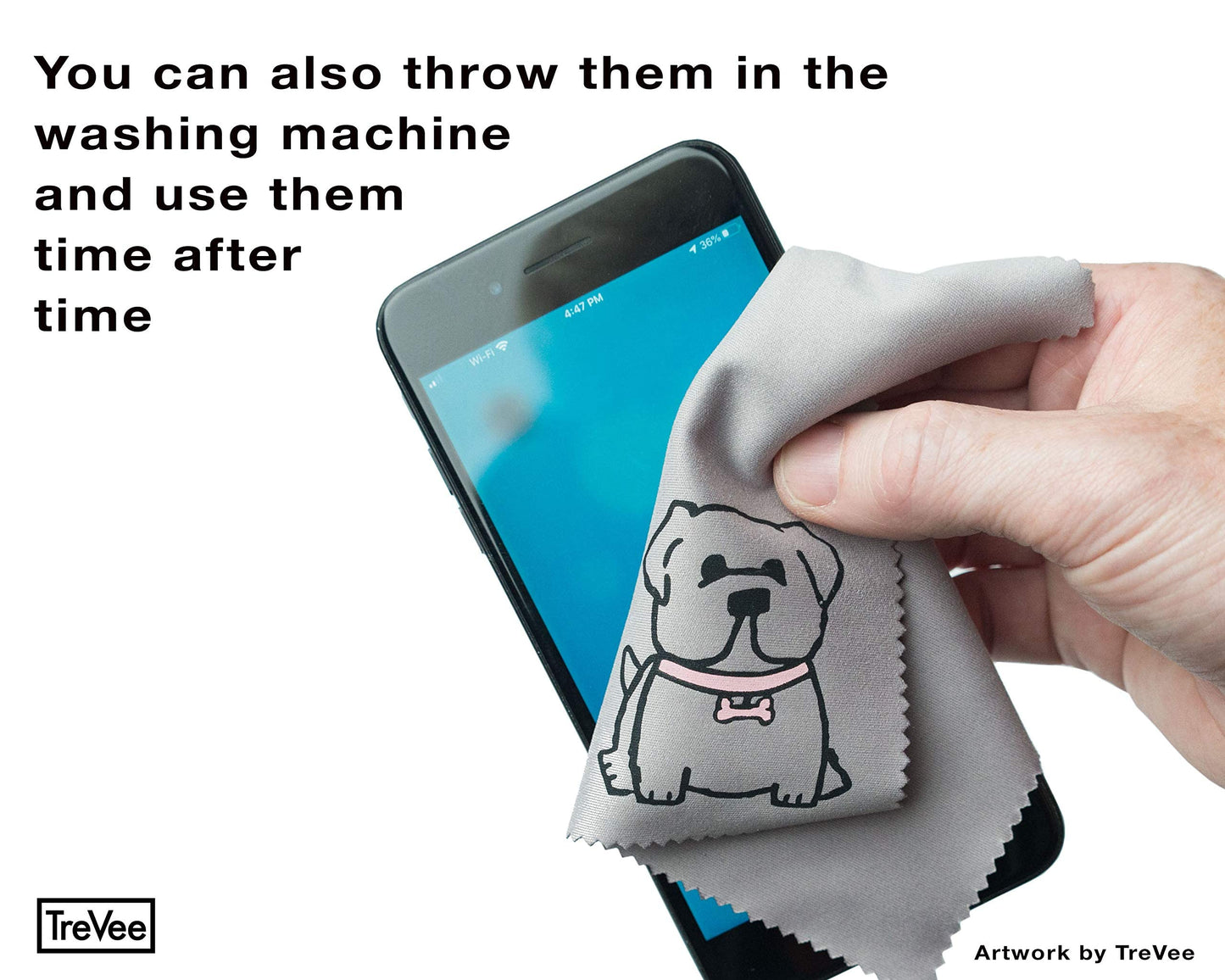 TreVee Microfiber Cleaning Cloths - 10-Pack (6x6) for Glasses, Screens & Lenses | Cute Dog Design