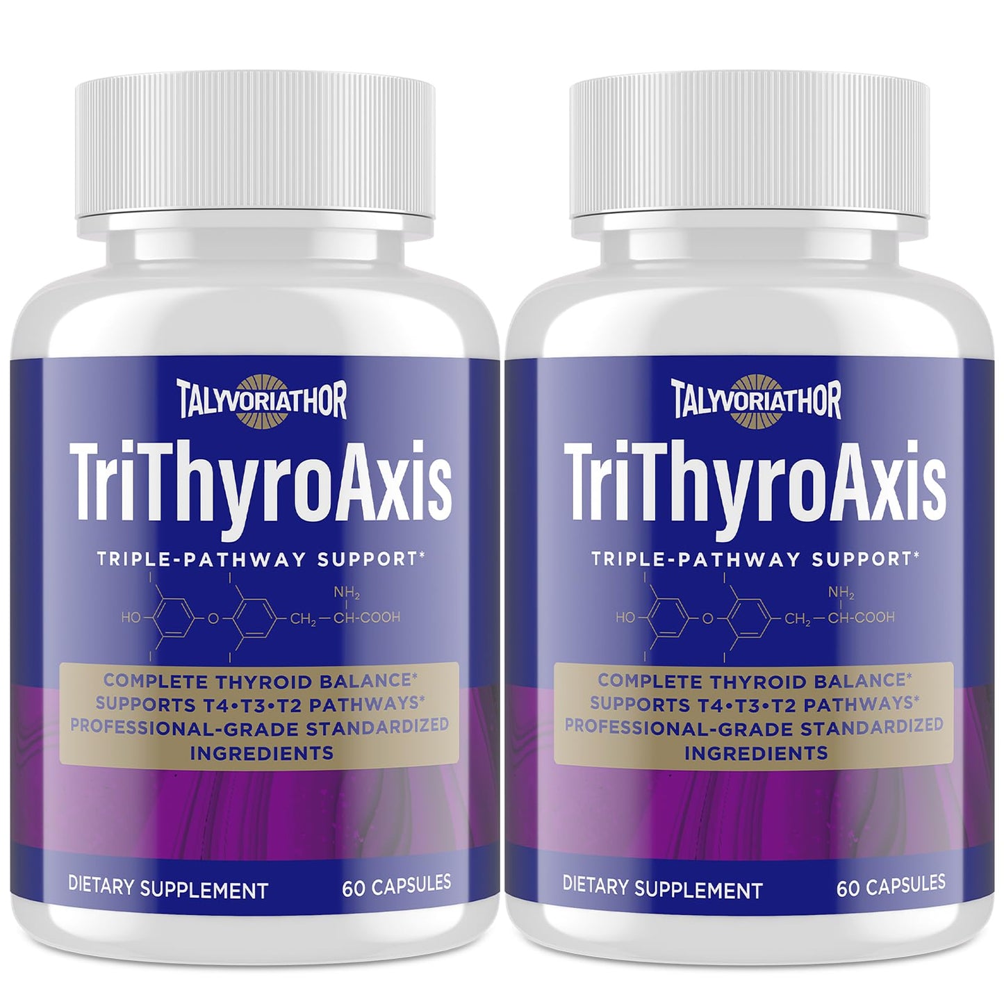 TriThyroAxis Thyroid Support Supplement by Talyvoriathor – Triple-Pathway Formula for Energy & Metabolism – 60 Capsules (2 Bottles)