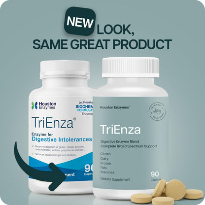 Houston Enzymes TriEnza - Digestive Enzyme Supplement for Gluten, Casein, Soy, Carbs & Fats | 180 Chewable Tablets