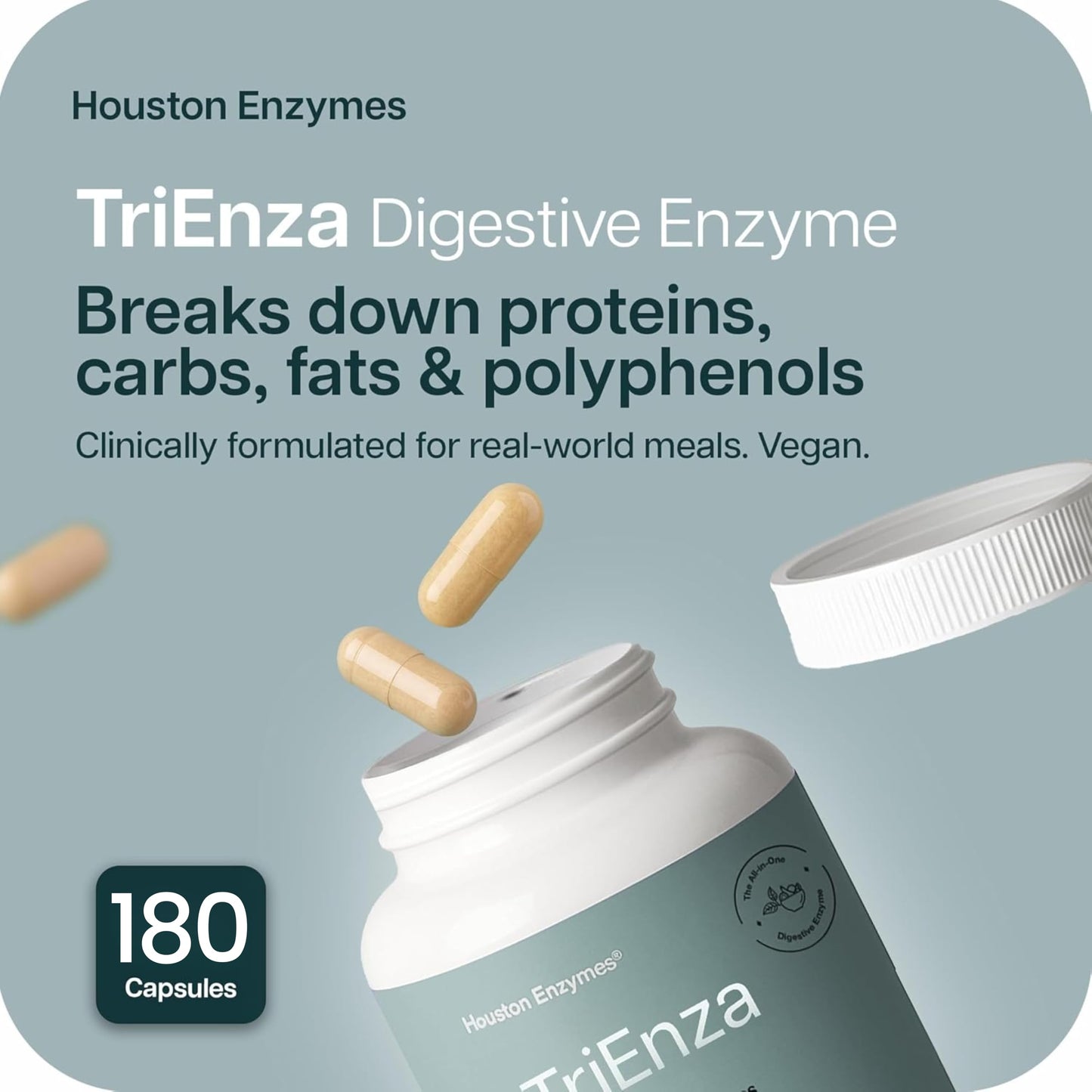 Houston Enzymes TriEnza Digestive Enzymes for Women & Men – 180 Capsules (90 Doses)