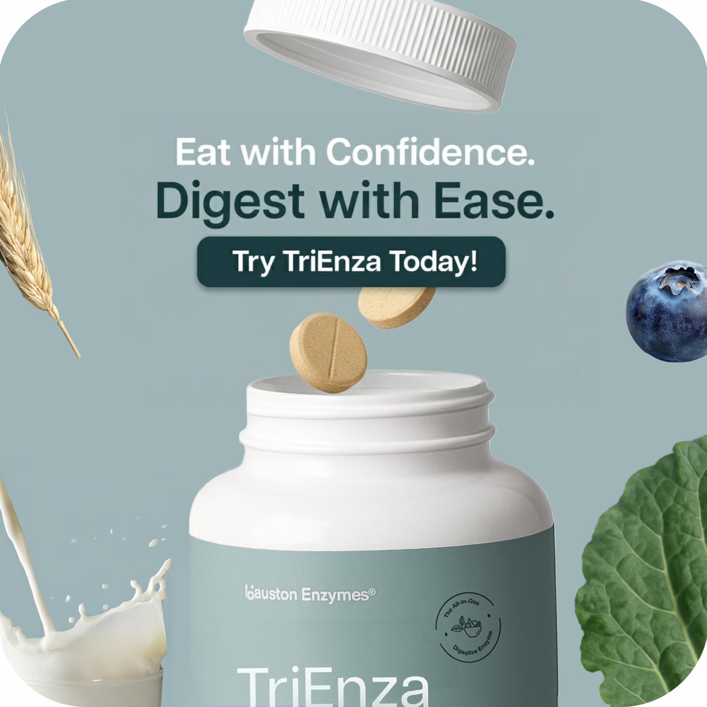 Houston Enzymes TriEnza - Digestive Enzyme Supplement for Gluten, Casein, Soy, Carbs & Fats | 180 Chewable Tablets