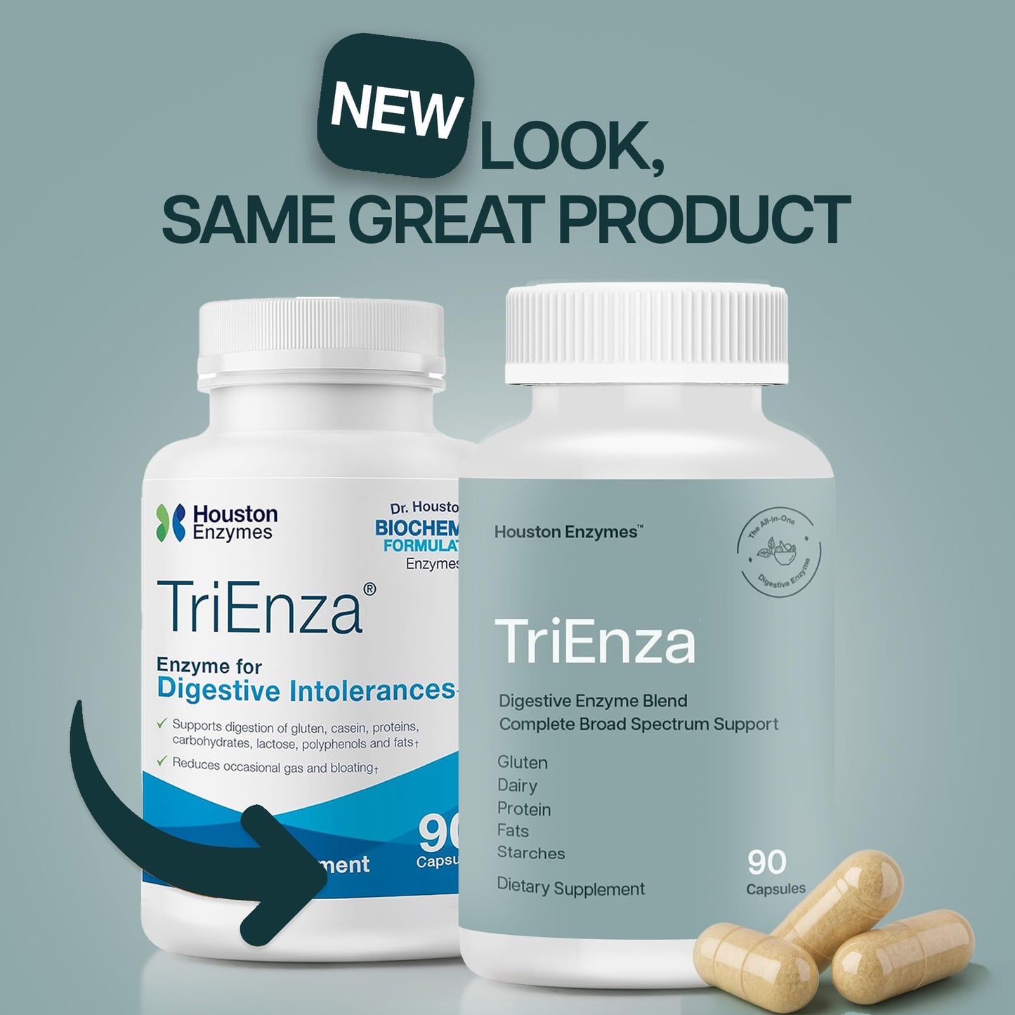 Houston Enzymes TriEnza Digestive Enzymes for Women & Men – 180 Capsules (90 Doses)