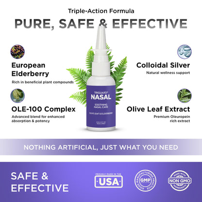 TriGuard Plus Colloidal Silver Nasal Spray – Olive Leaf & Elderberry – 2 oz / 60 ml – Made in USA
