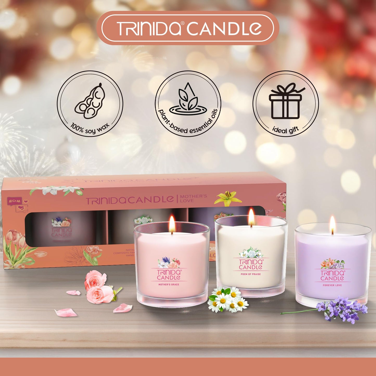 TRINIDa Scented Candles for Women – 45Hrs Soy, Lavender, Hand-Poured Gift
