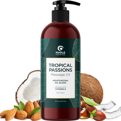 Tropical Massage Oil for Couples – Mango Scent, Coconut & Almond – 16 Fl Oz | Vegan, Gluten Free, Non-GMO