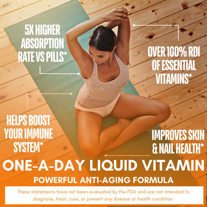 Tropical Oasis Mega Premium Liquid Multivitamin – 1333% Vitamin C, 200% Vitamin D3, Zinc | 32 Servings | Sugar Free | Orange