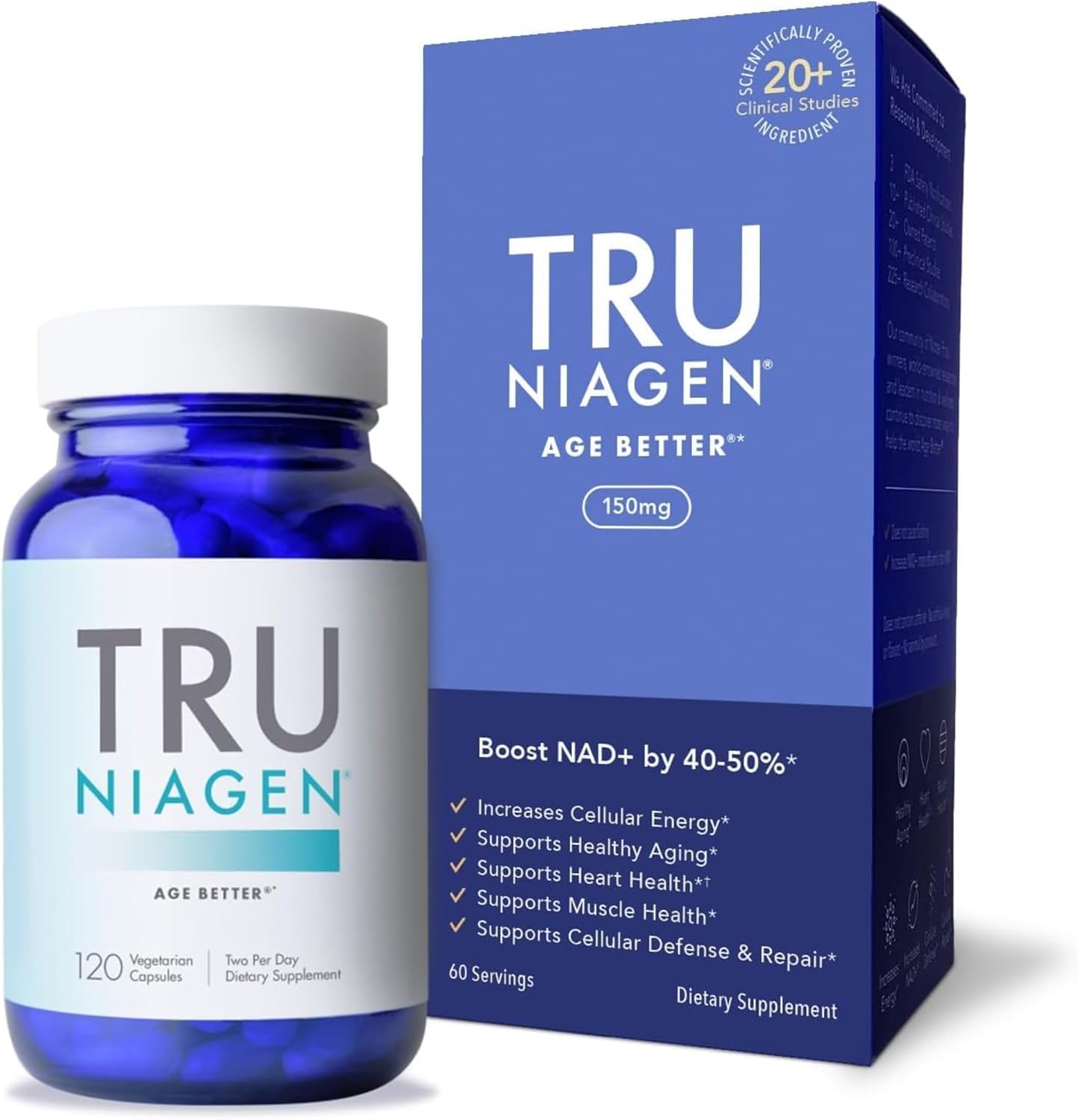 TRU Niagen NAD+ Supplement for Cellular Energy, Brain & Muscle Support | 60 Servings, 300 mg