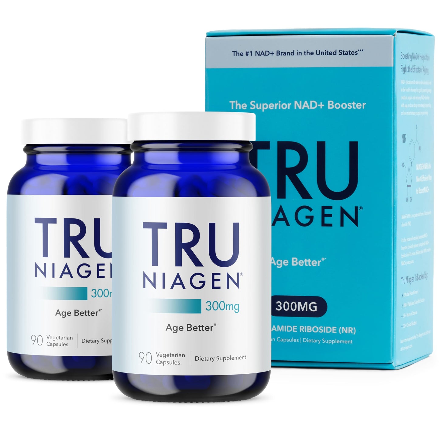 Tru Niagen NAD+ Supplement 300 mg – 2 Bottles, 90 Servings | Cellular Energy, Brain & Muscle