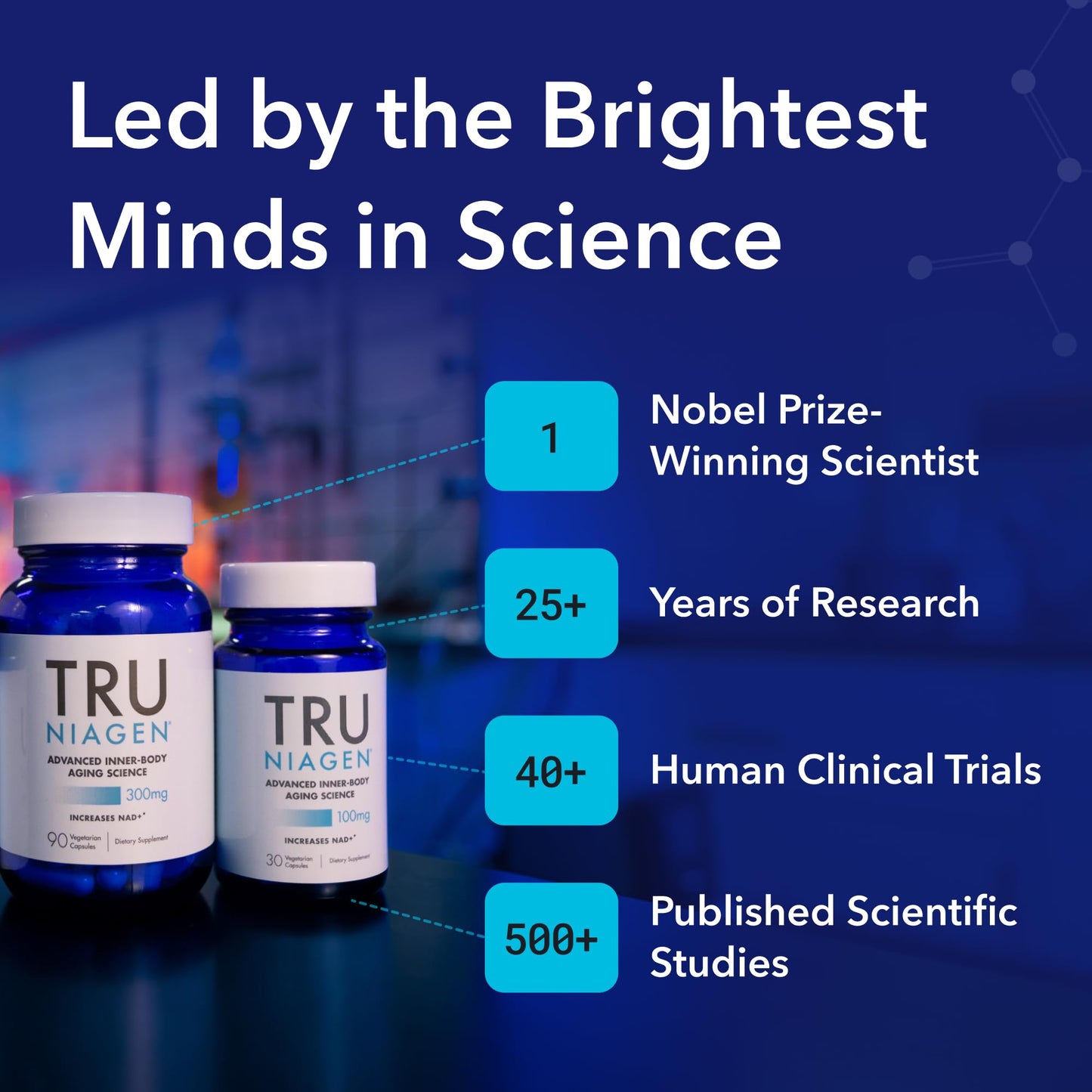TRU NIAGEN NAD+ Supplement | Niagen NR for Cellular Energy, Brain & Muscle Health | 60 Servings | 2 Bottles