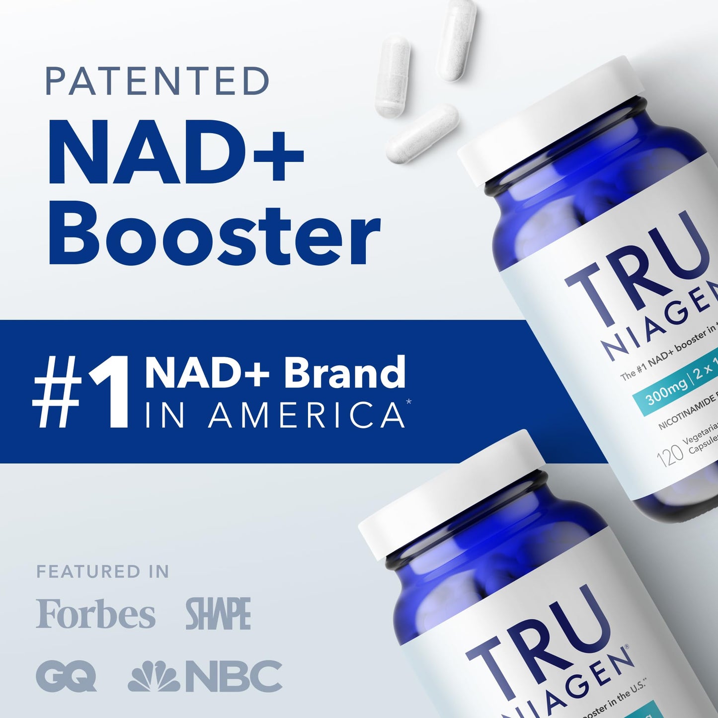 TRU NIAGEN NAD+ Supplement | Niagen NR for Cellular Energy, Brain & Muscle Health | 60 Servings | 2 Bottles