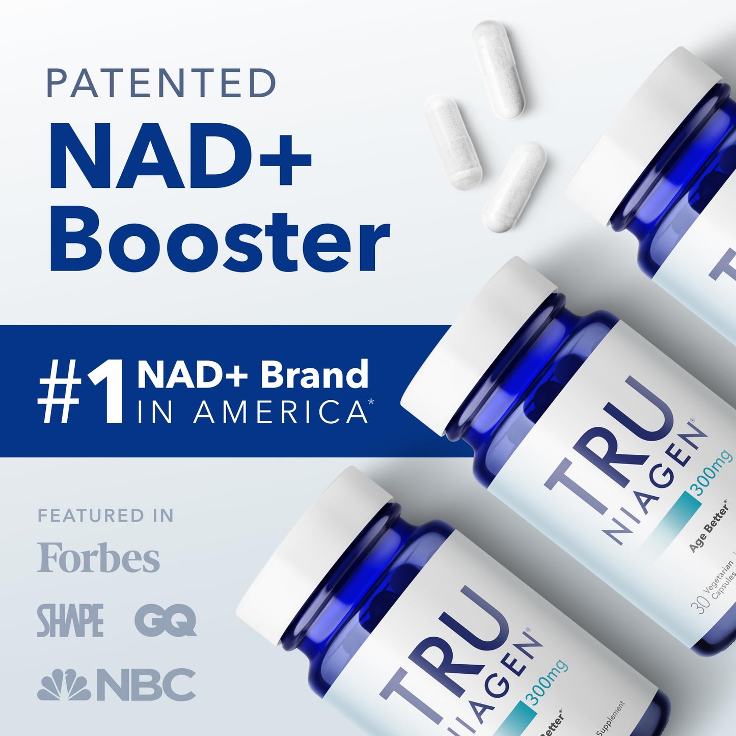 TRU NIAGEN NAD+ Booster – 300mg NR for Cellular Energy, Brain & Muscle Support | 30 Servings (3 Bottles)