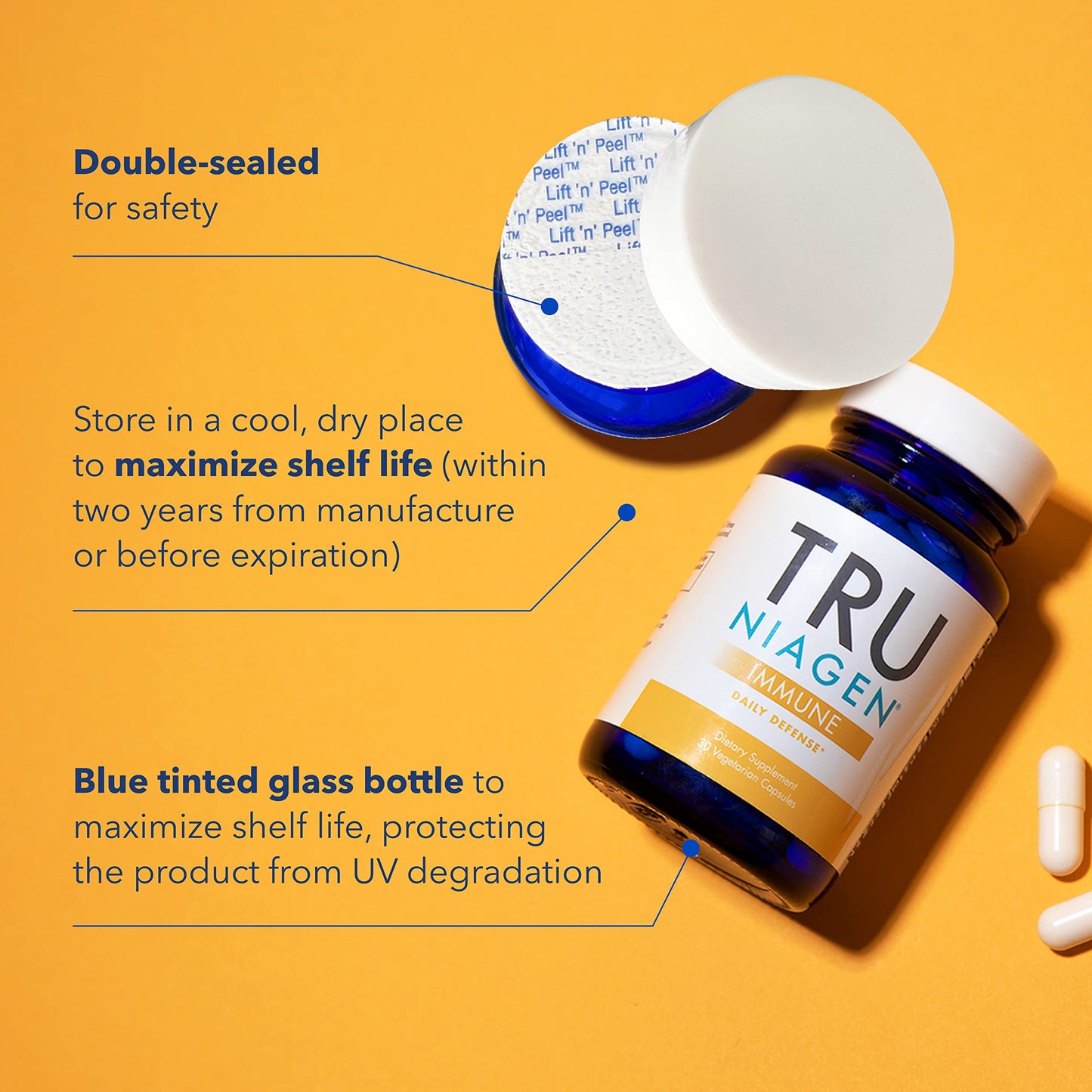TRU NIAGEN Immune Support - NAD+ Boost, Vitamin C from Fermentation, Vitamin D3 2000 IU, Zinc, Theracurmin | 30ct