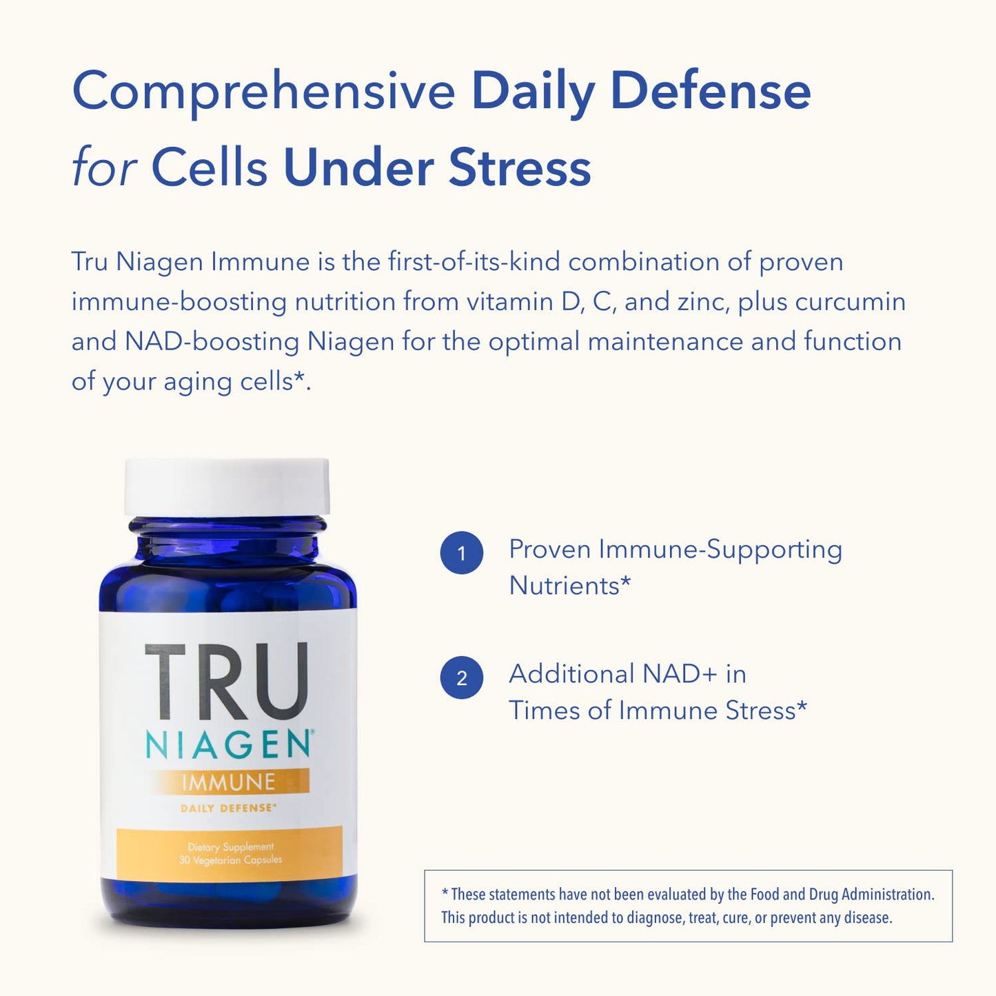 TRU NIAGEN Immune Support - NAD+ Boost, Vitamin C from Fermentation, Vitamin D3 2000 IU, Zinc, Theracurmin | 30ct