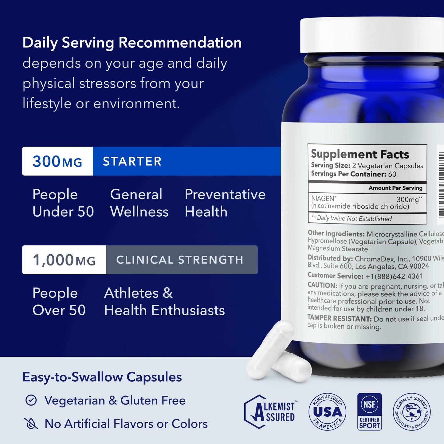 TRU NIAGEN NAD+ Supplement | Niagen NR for Cellular Energy, Brain & Muscle Health | 60 Servings | 2 Bottles